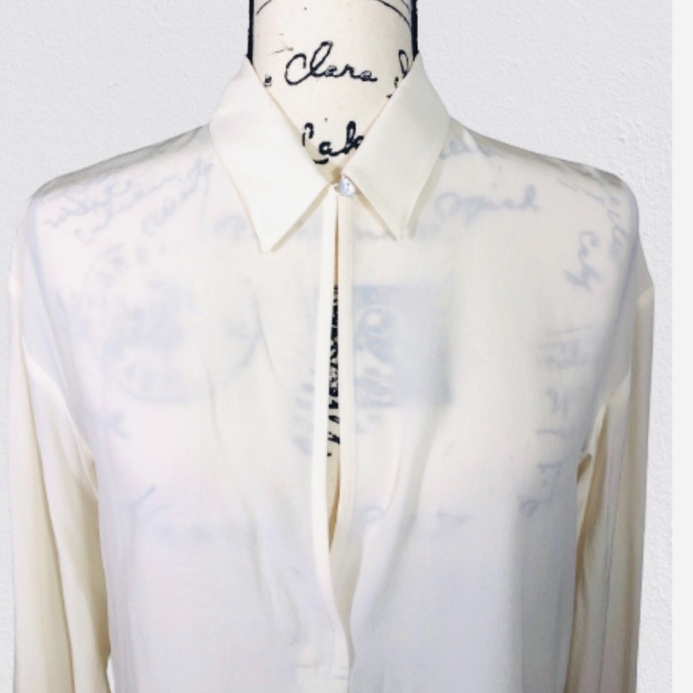 Brochu Walker Cream Longsleeve Key‎ hole Buttun Up Blouse - Picture 5 of 10